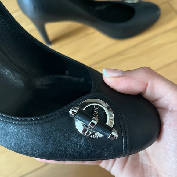 Vintage Dior Black Leather Heels with Silver Accents - Picture 3 of 5